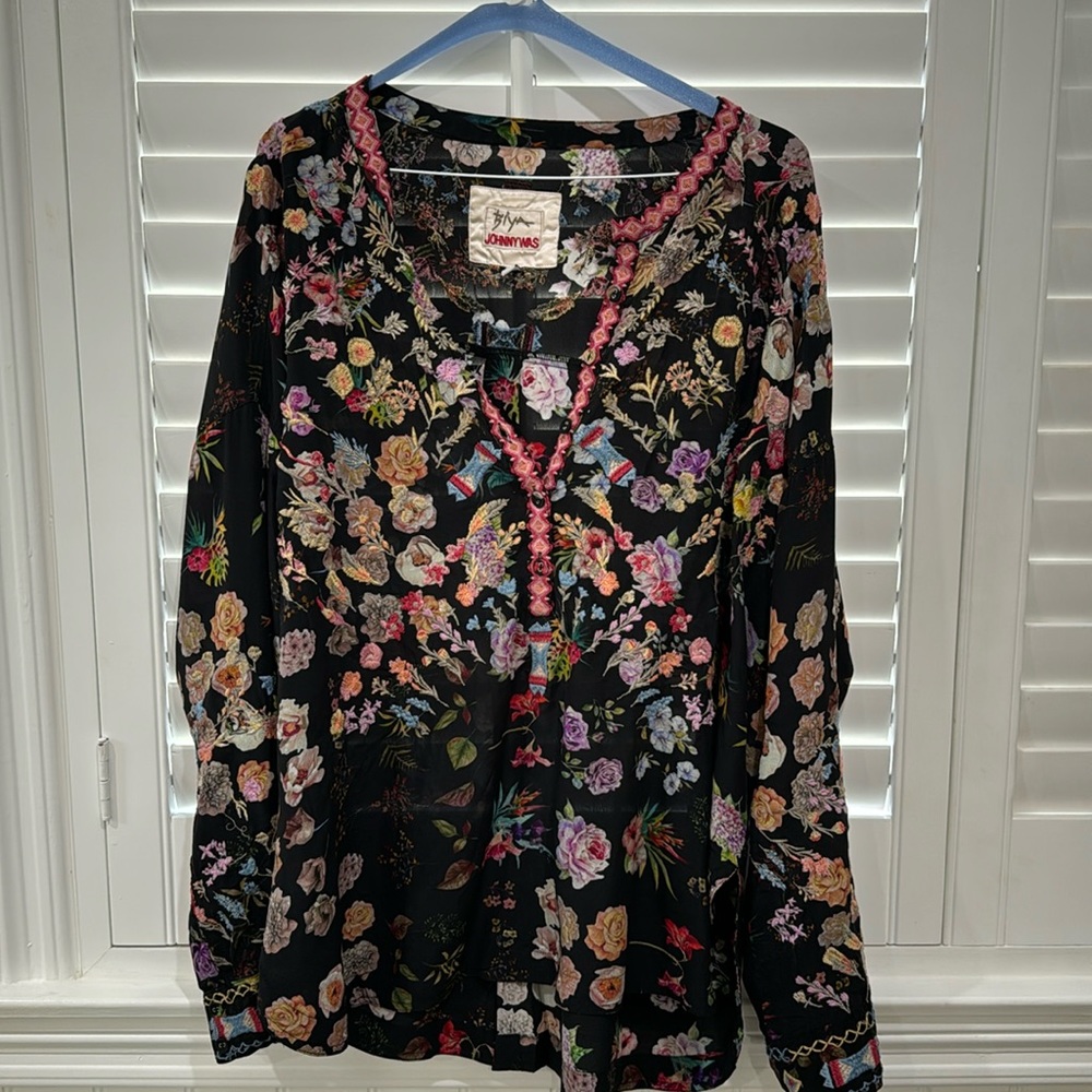Johnny Was Floral Blouse - Black and Multicolor
